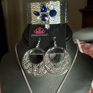 Paparazzi Silver Earrings with Blue Accents